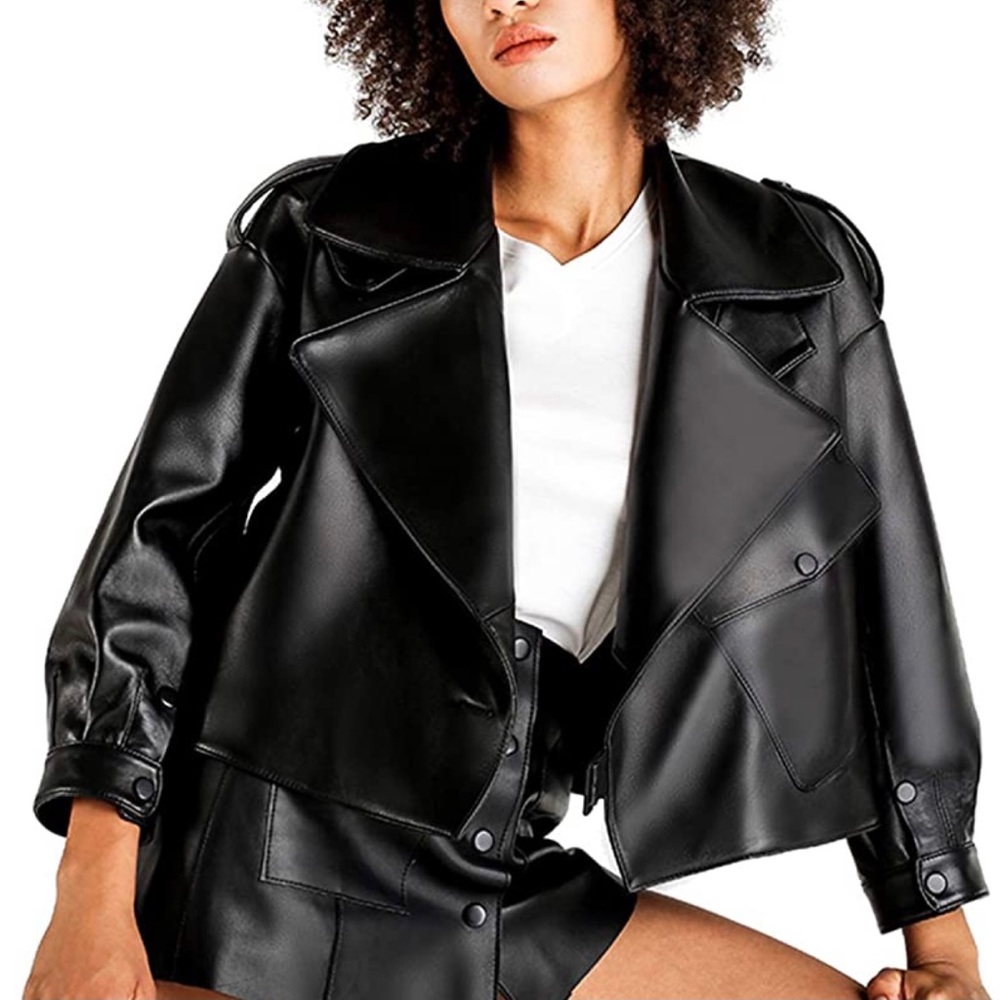 Asymmetric black faux leather jacket size large
